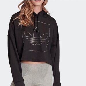adidas Black Cropped Hoodie with Rhinestone Trefoil